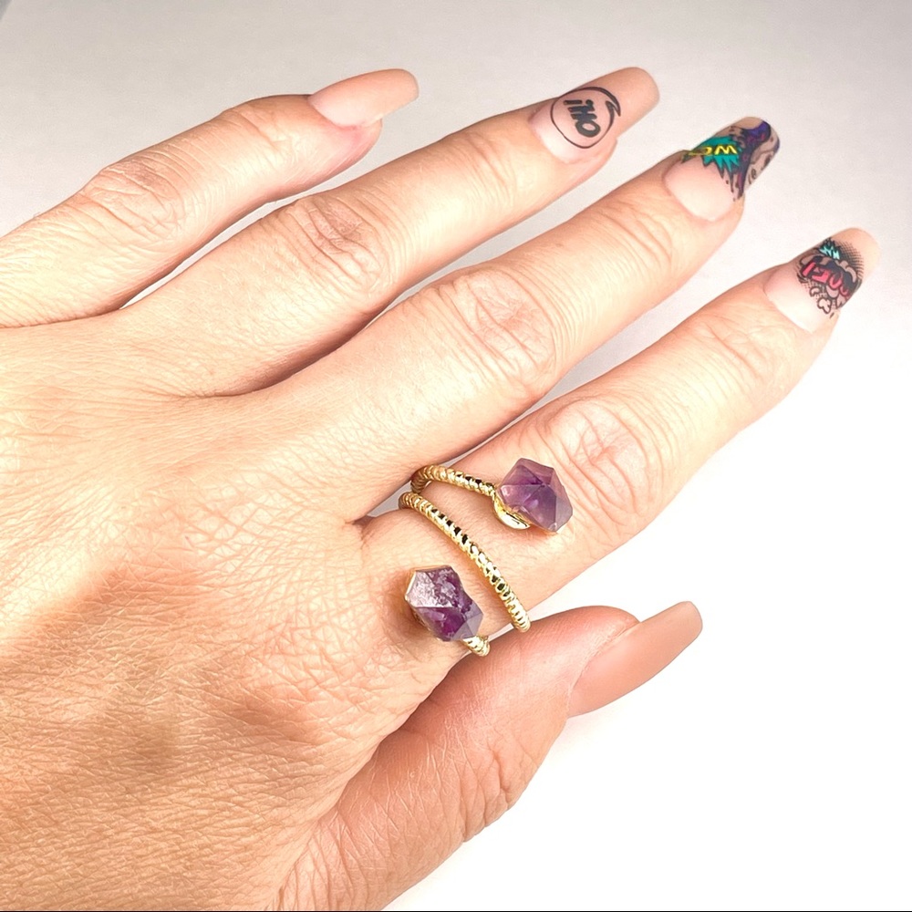 Natural Amethyst Stone Adjustable Ring - image 3